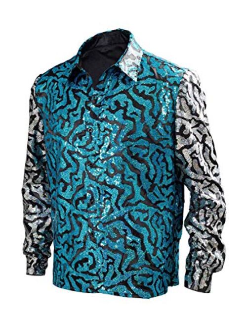 Mens Tiger King Shirt Joe Exotic Shiny Sequins Button Down Dress Shirt