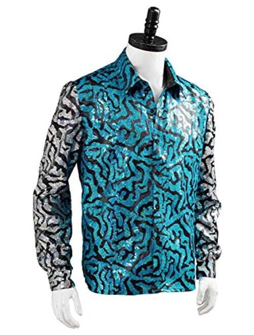 Mens Tiger King Shirt Joe Exotic Shiny Sequins Button Down Dress Shirt