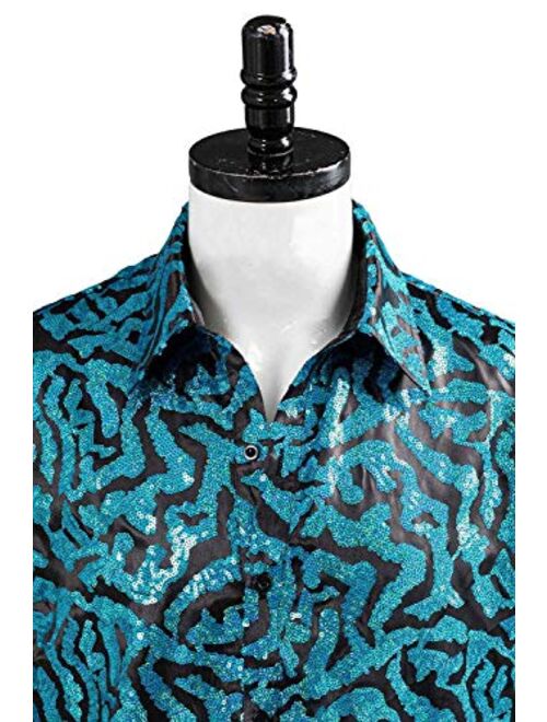 Mens Tiger King Shirt Joe Exotic Shiny Sequins Button Down Dress Shirt