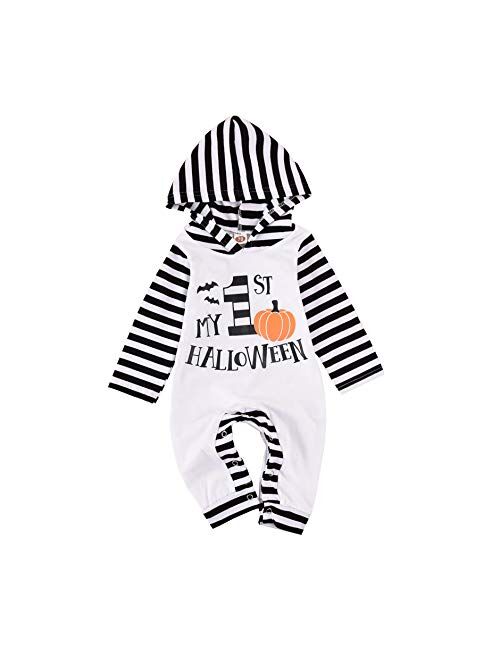 Aalizzwell Baby Halloween Outfit First Halloween Hooded Romper One-Piece Jumpsuit for Toddler Boys Girls