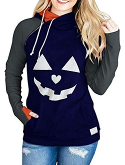 Karlywindow Womens Halloween Pumpkin Face Long Sleeve Slouchy Sweatshirts Pullover