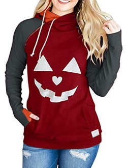 Karlywindow Womens Halloween Pumpkin Face Long Sleeve Slouchy Sweatshirts Pullover