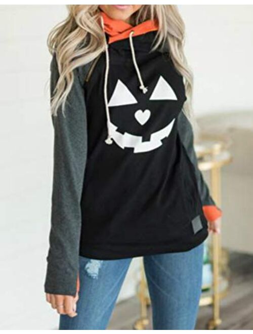 Karlywindow Womens Halloween Pumpkin Face Long Sleeve Slouchy Sweatshirts Pullover