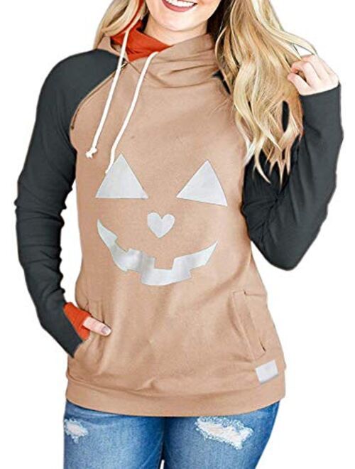 Karlywindow Womens Halloween Pumpkin Face Long Sleeve Slouchy Sweatshirts Pullover