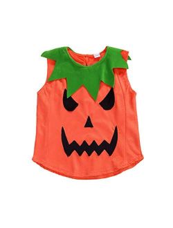 Unsiex Infant Baby Boys Girls Halloween Pumpkin Costume Romper Bodysuit Outfits Dress Up Set