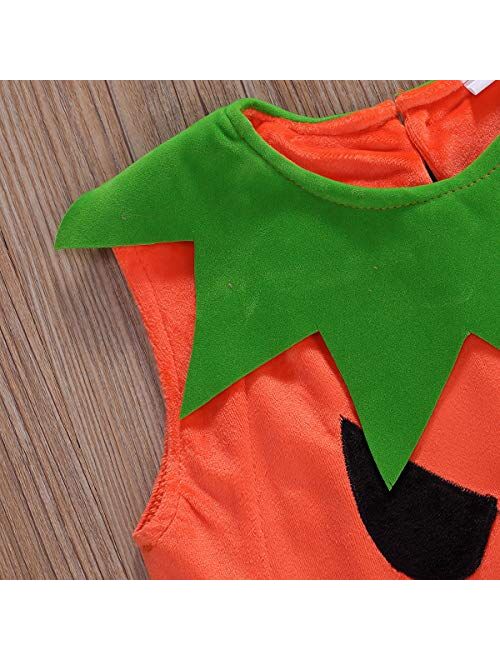 Unsiex Infant Baby Boys Girls Halloween Pumpkin Costume Romper Bodysuit Outfits Dress Up Set