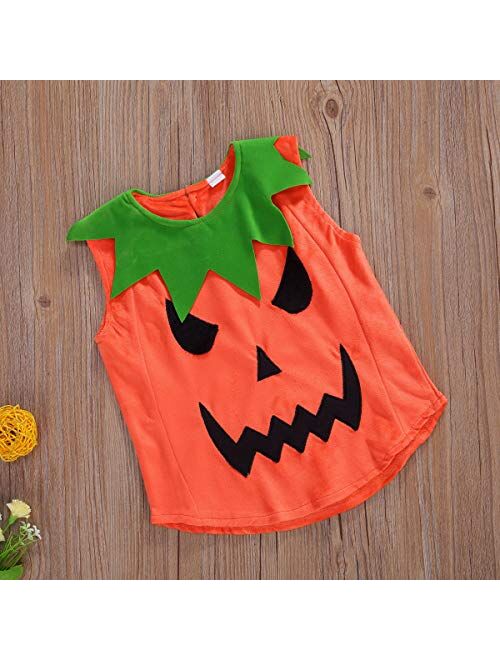 Unsiex Infant Baby Boys Girls Halloween Pumpkin Costume Romper Bodysuit Outfits Dress Up Set