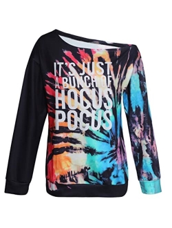 TAOHONG It's Just a Bunch Of Hocus Pocus Sweatshirt Women Halloween Off The Shoulder Tops Funny Graphic Pullover Top