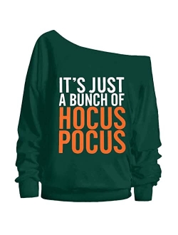 TAOHONG It's Just a Bunch Of Hocus Pocus Sweatshirt Women Halloween Off The Shoulder Tops Funny Graphic Pullover Top