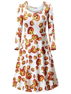 CYiNu Women's Halloween Dress Printed Vintage Style 3/4 Sleeves Round Neck A-Line Party Dresses