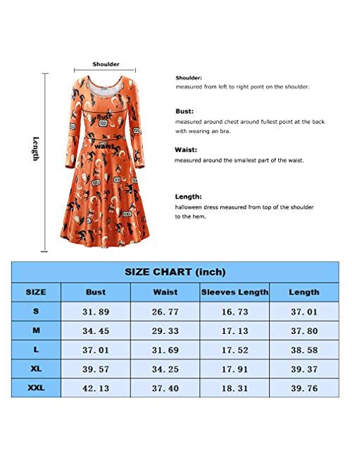 CYiNu Women's Halloween Dress Printed Vintage Style 3/4 Sleeves Round Neck A-Line Party Dresses