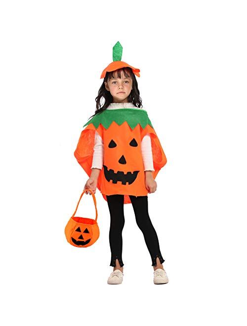 3PC Halloween Costumes for Kids Pumpkin Costume Gift, Shellvcase Pumpkin Costume for Girls Boys Cosplay Party Clothes Role Play Fancy Dress up Pretend Play Costume Set Ha