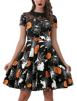 For G and PL Women's Halloween Peter Pan Collar Lace Stitching Dress