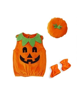 Toddler Infant Baby Boy Girl Halloween Pumpkin Costumes Sleeveless Romper Outfit with Hat