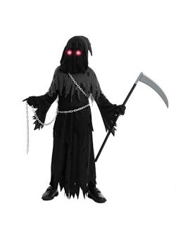 Child Unisex Glowing Eyes Reaper Costume for Creepy Phantom Halloween Costume