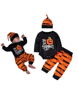 Toddler Newborn Baby Halloween Ghost Costume Clothes Pumpkin Smiles Cotton Hoodie Tops + Stripe Pants Sets 2PCS Outfits