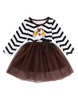 Toddler Baby Halloween Outfits Kids Girls Pumpkin Print Long Sleeve Dress Striped Skirts Halloween Dress