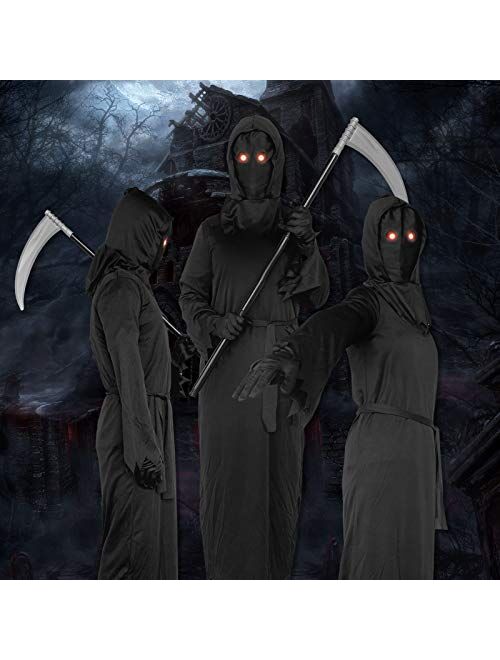 Grim Reaper Halloween Costume for Kids, Scream Costume with Glowing Up Eyes for Boys & Girls