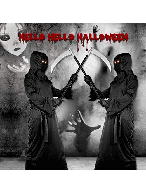 Grim Reaper Halloween Costume for Kids, Scream Costume with Glowing Up Eyes for Boys & Girls