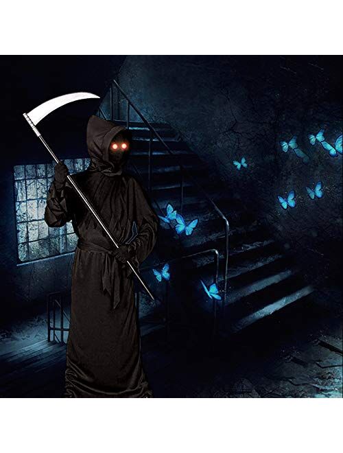 Grim Reaper Halloween Costume for Kids, Scream Costume with Glowing Up Eyes for Boys & Girls