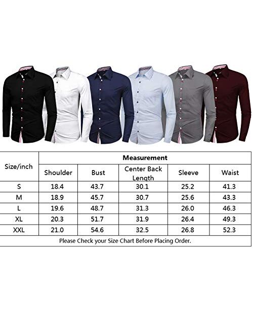 LecGee Men's Casual Cotton Dress Shirt Long Sleeve Plaid Collar Slim Fit Button Down Shirts