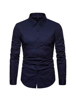 VANCOOG Mens Long Sleeve Casual Button Down Dress Shirts with Chest Pocket