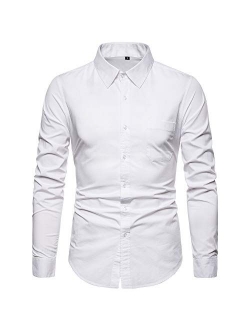 VANCOOG Mens Long Sleeve Casual Button Down Dress Shirts with Chest Pocket