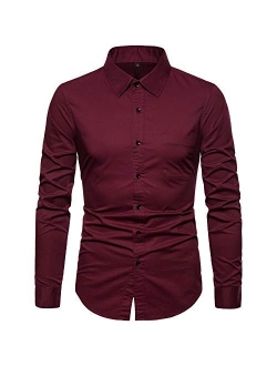 VANCOOG Mens Long Sleeve Casual Button Down Dress Shirts with Chest Pocket