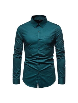 VANCOOG Mens Long Sleeve Casual Button Down Dress Shirts with Chest Pocket