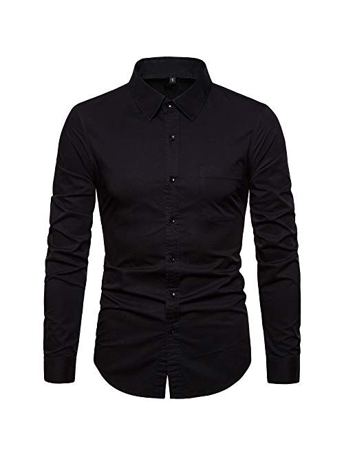 VANCOOG Mens Long Sleeve Casual Button Down Dress Shirts with Chest Pocket