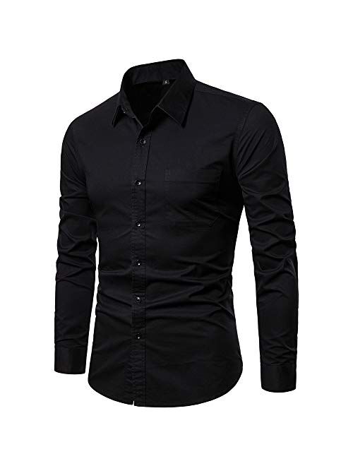 VANCOOG Mens Long Sleeve Casual Button Down Dress Shirts with Chest Pocket