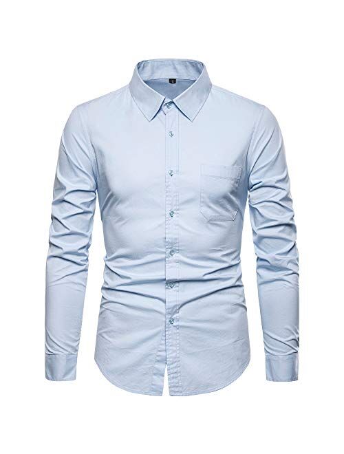 VANCOOG Mens Long Sleeve Casual Button Down Dress Shirts with Chest Pocket