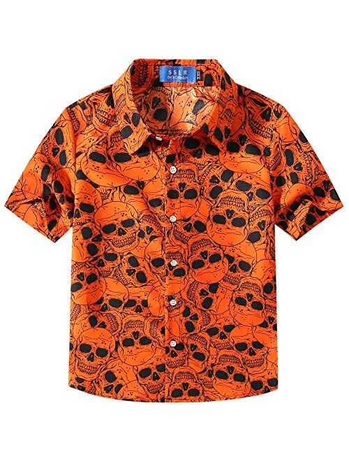 SSLR Big Boys' Fun Button Down Short Sleeve Halloween Shirt