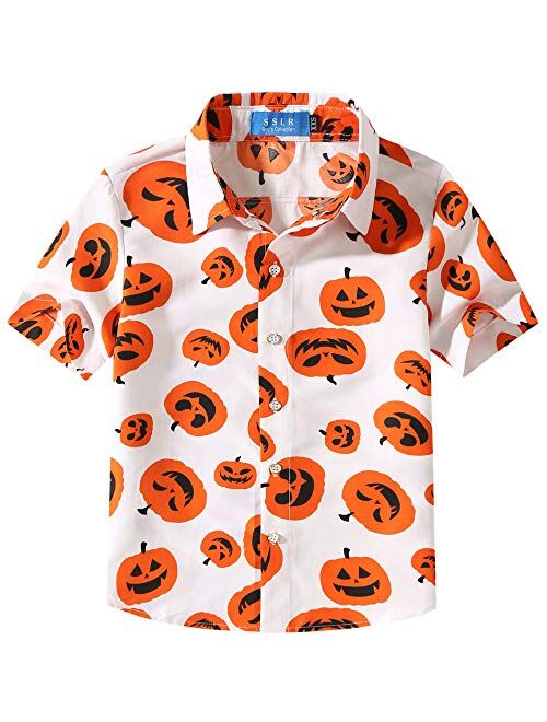 SSLR Big Boys' Fun Button Down Short Sleeve Halloween Shirt