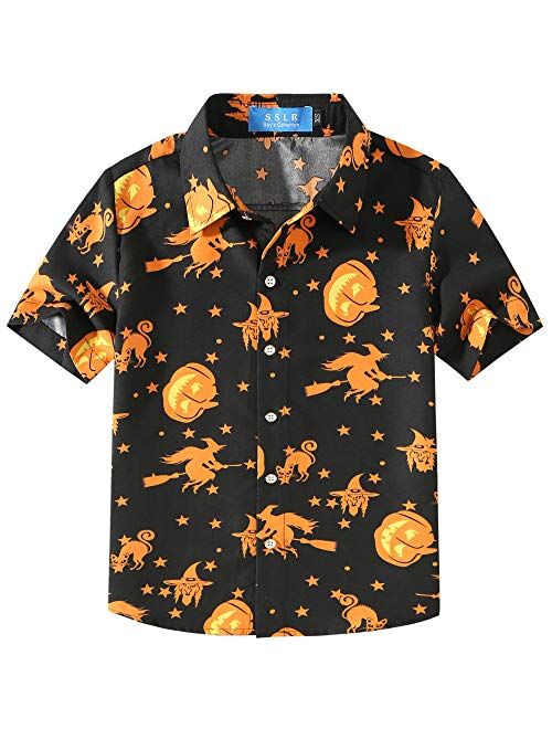 SSLR Big Boys' Fun Button Down Short Sleeve Halloween Shirt