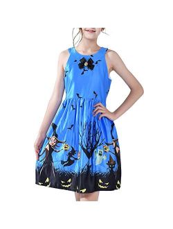 Girls Dress Halloween Party Witch Bat Pumpkin Halter Dress