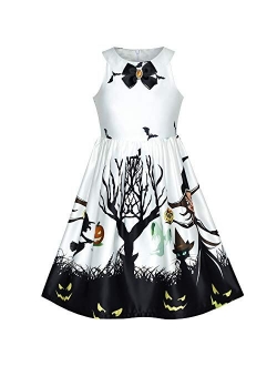 Girls Dress Halloween Party Witch Bat Pumpkin Halter Dress