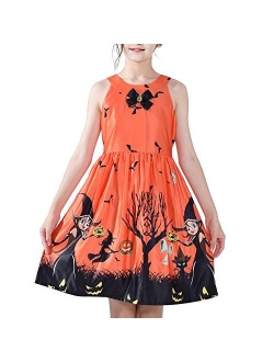 Girls Dress Halloween Party Witch Bat Pumpkin Halter Dress