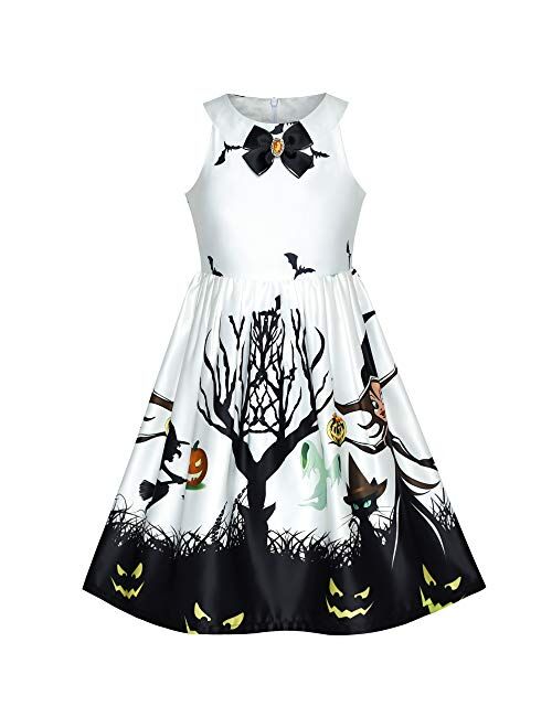 Sunny Fashion Girls Dress Halloween Party Witch Bat Pumpkin Halter Dress