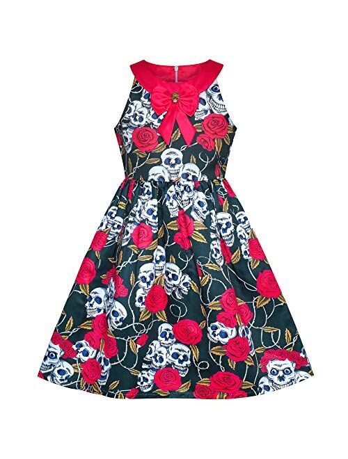 Sunny Fashion Girls Dress Halloween Party Witch Bat Pumpkin Halter Dress