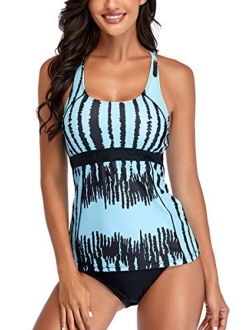 MiYang Women's Racerback Tankini SwimSwimwear Floral Printed Two Piece Bathing Swimwear