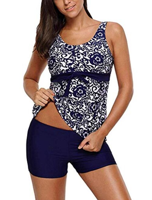 MiYang Women's Racerback Tankini SwimSwimwear Floral Printed Two Piece Bathing Swimwear