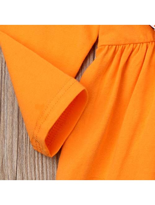 Toddler Baby Girl Halloween Outfits Long Sleeve Top Dress+Legging Pants+Headband Pumpkin Clothes Set 12M-7Y