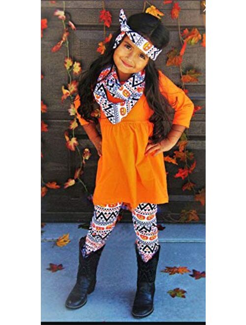 Toddler Baby Girl Halloween Outfits Long Sleeve Top Dress+Legging Pants+Headband Pumpkin Clothes Set 12M-7Y