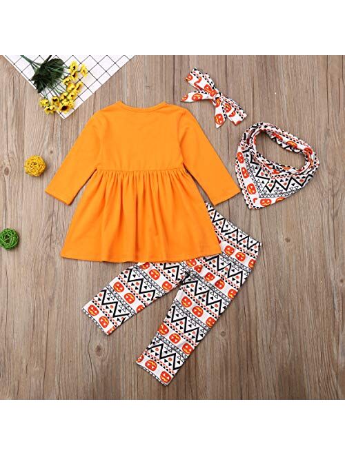 Toddler Baby Girl Halloween Outfits Long Sleeve Top Dress+Legging Pants+Headband Pumpkin Clothes Set 12M-7Y