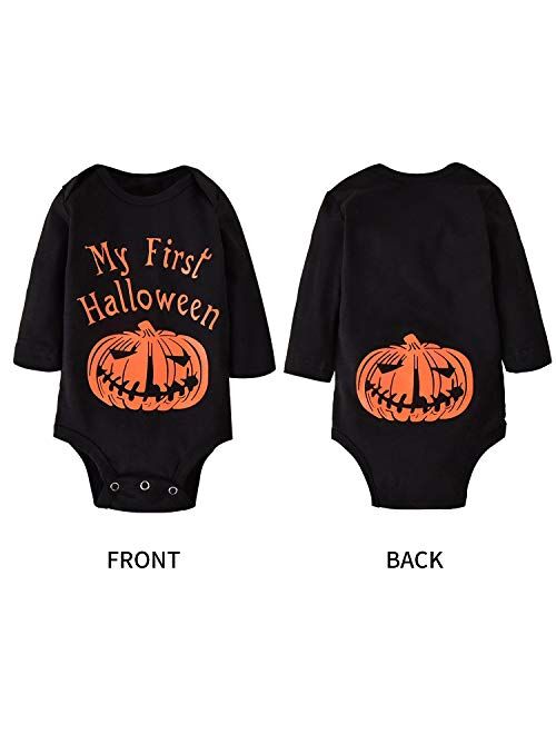 Newborn Baby Boy Clothes My First Halloween Outfits Infant Boy's Pumpkin Bodysuit 3Pcs Outfit Pants Set