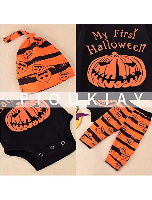 Newborn Baby Boy Clothes My First Halloween Outfits Infant Boy's Pumpkin Bodysuit 3Pcs Outfit Pants Set