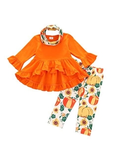 Toddler Baby Girls Halloween Outfits Ruffles Long Sleeve Top Pumpkin Legging Flare Pants 2pcs Clothes Set