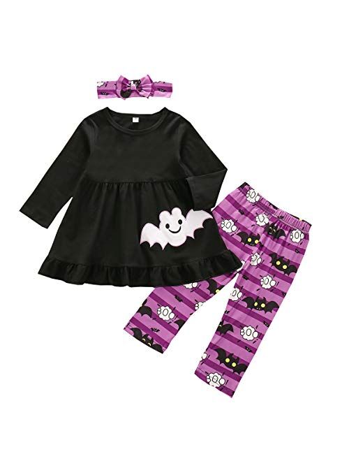 Toddler Baby Girls Halloween Outfits Ruffles Long Sleeve Top Pumpkin Legging Flare Pants 2pcs Clothes Set