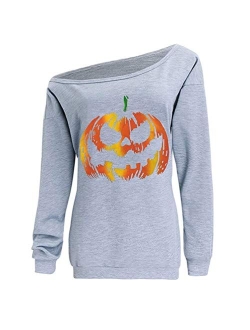 Dutebare Women Halloween Off Shoulder Sweatshirt Slouchy Witch Shirt Long Sleeve Pullover Tops